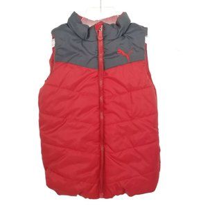 Puma Boys Puffy Vest Red Gray Full Warm Winter 6